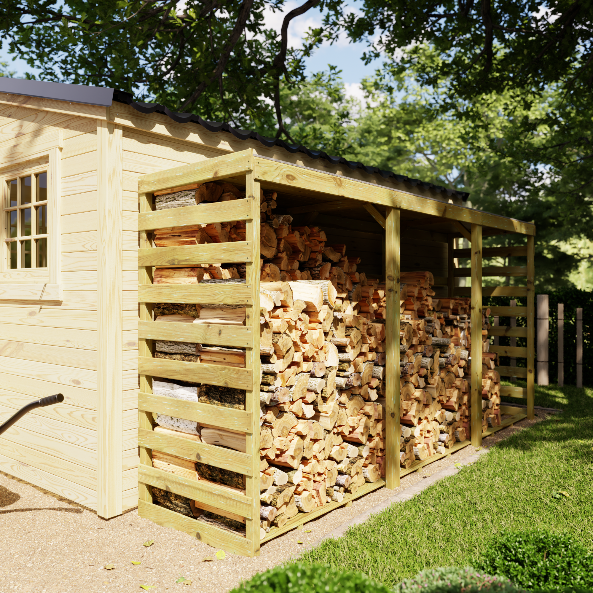 Haardhout Berging Colombus XXL met Bitumen Dak 356 cm