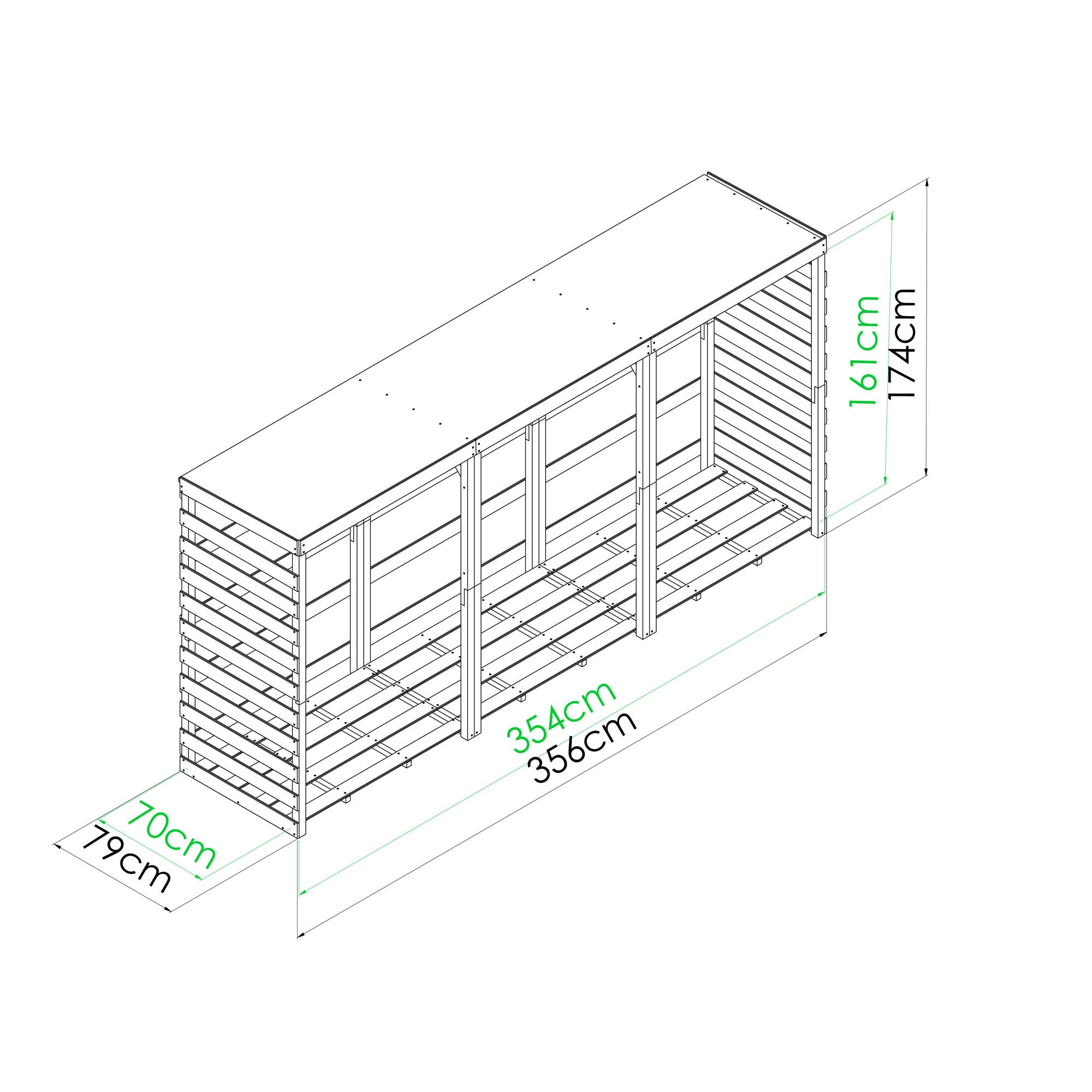 Haardhout Berging Colombus XXL met Bitumen Dak 356 cm