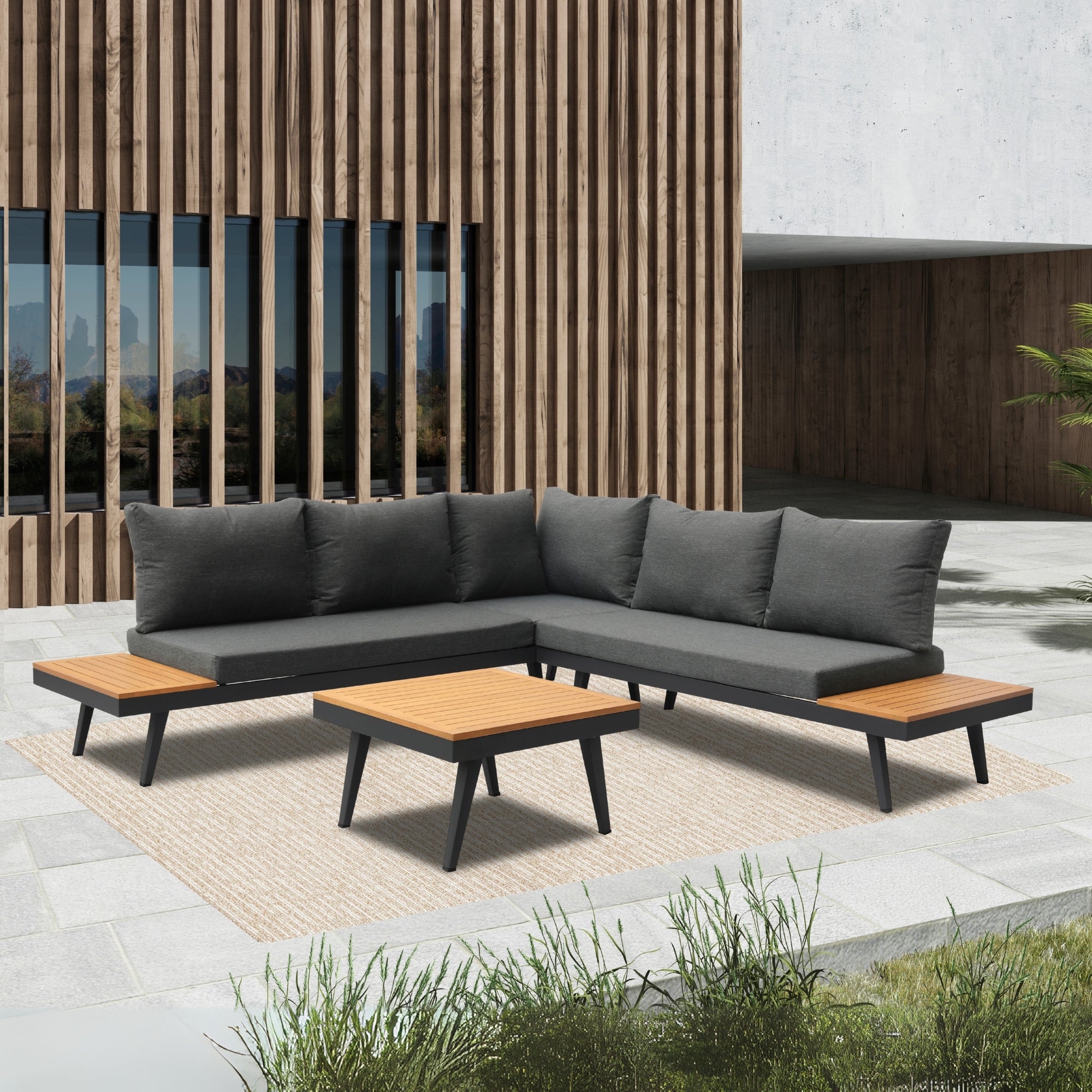 Costa Loungeset Zwart Aluminium 4-delig met Kussens