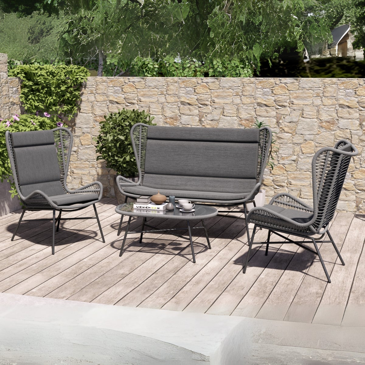 Rome Loungeset Antraciet 4-Delig met Kussens