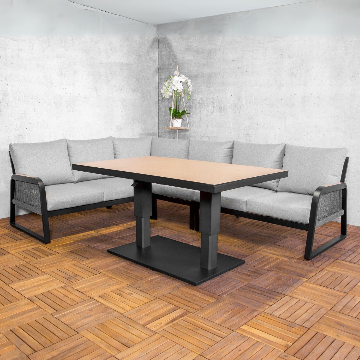 Toscane Hoekbank Loungeset Aluminium met Verstelbare Tafel en Kussens